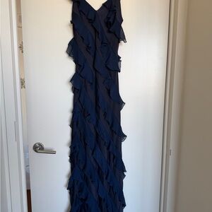 BSB Collection Navy Blue Ruffled Maxi Dress, Size EU 38